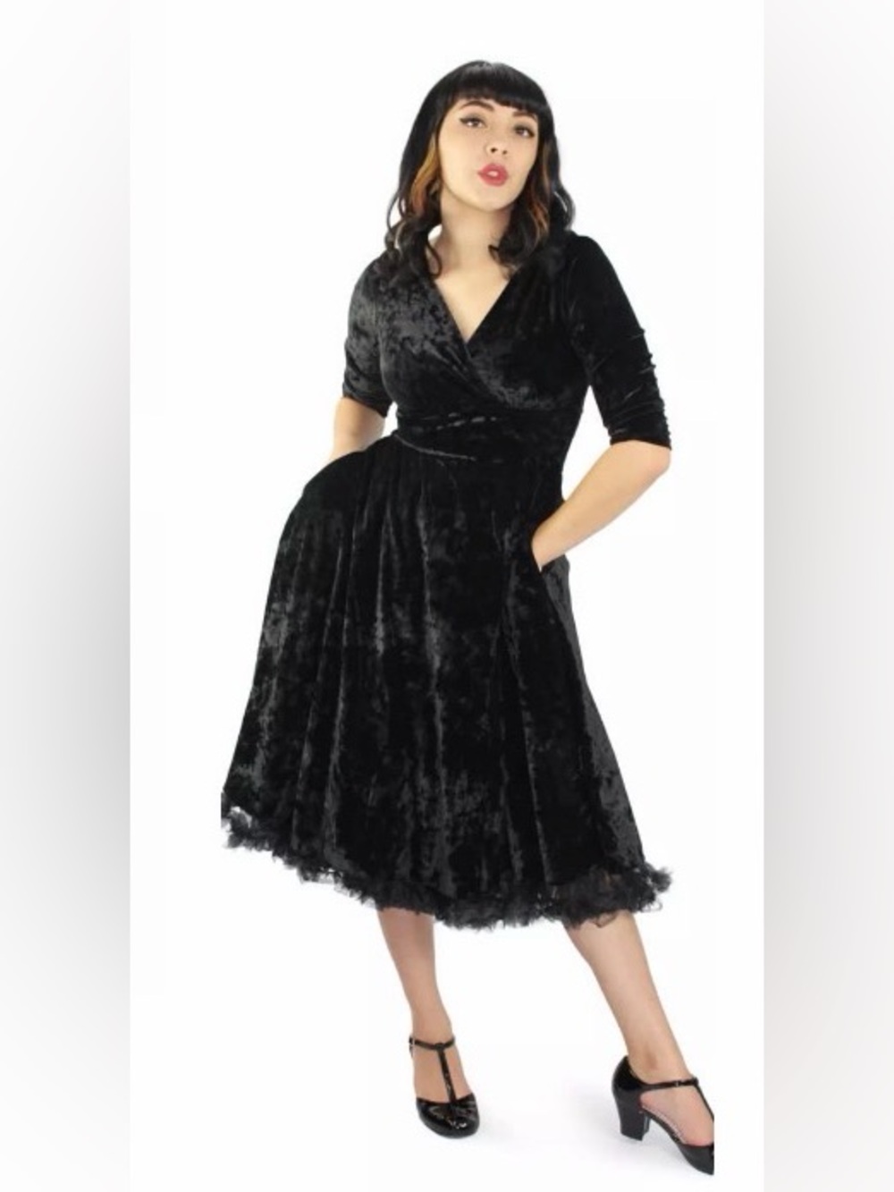 Hemet Black Velvet Midi Swing Dress Sz L